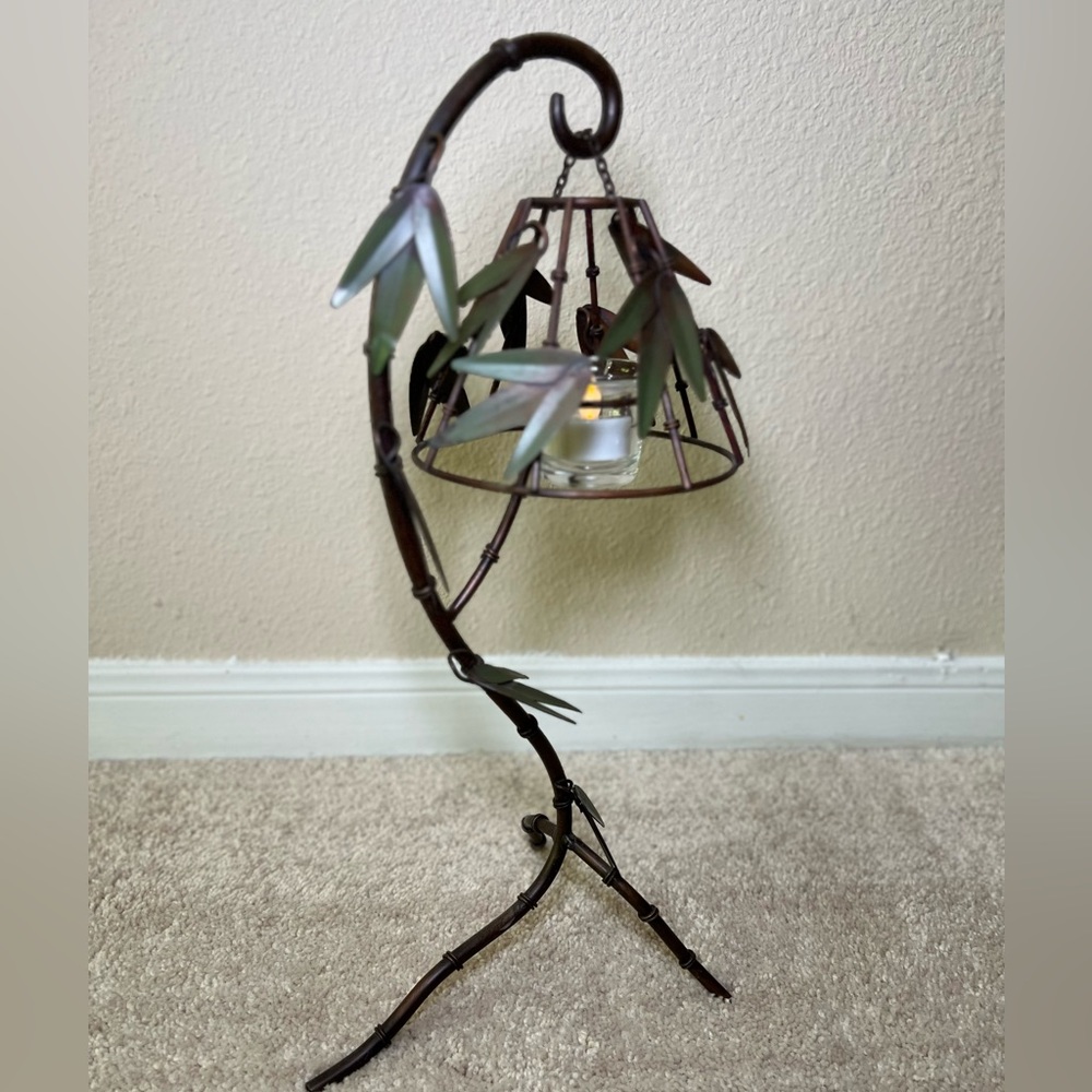 Vintage Metal Bamboo Tree Lantern Candle Holder Tropical Beach Vibe Rustic - Picture 4 of 10
